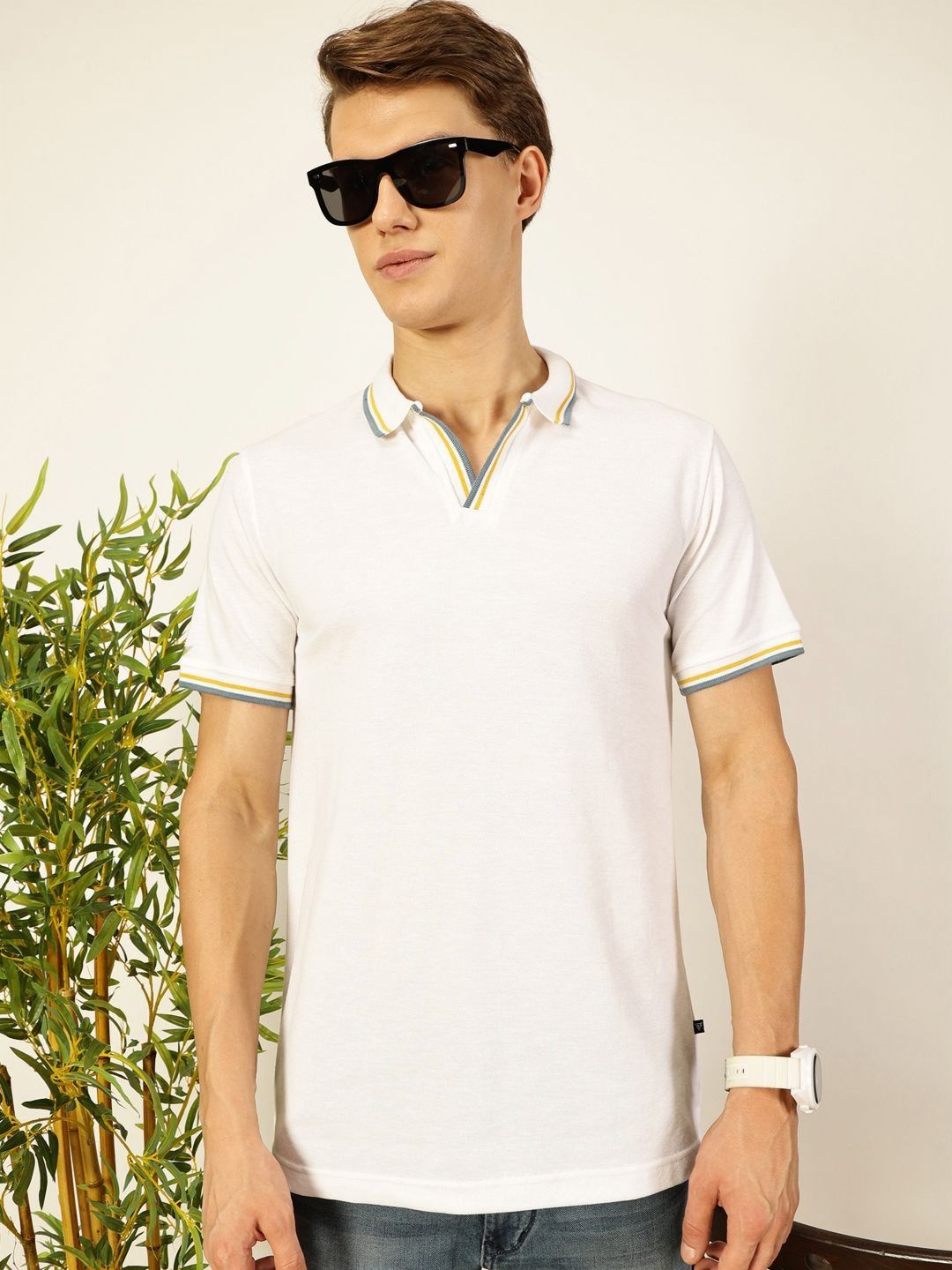 Thomas Scott Men Solid Polo Collar Cotton T-shirt