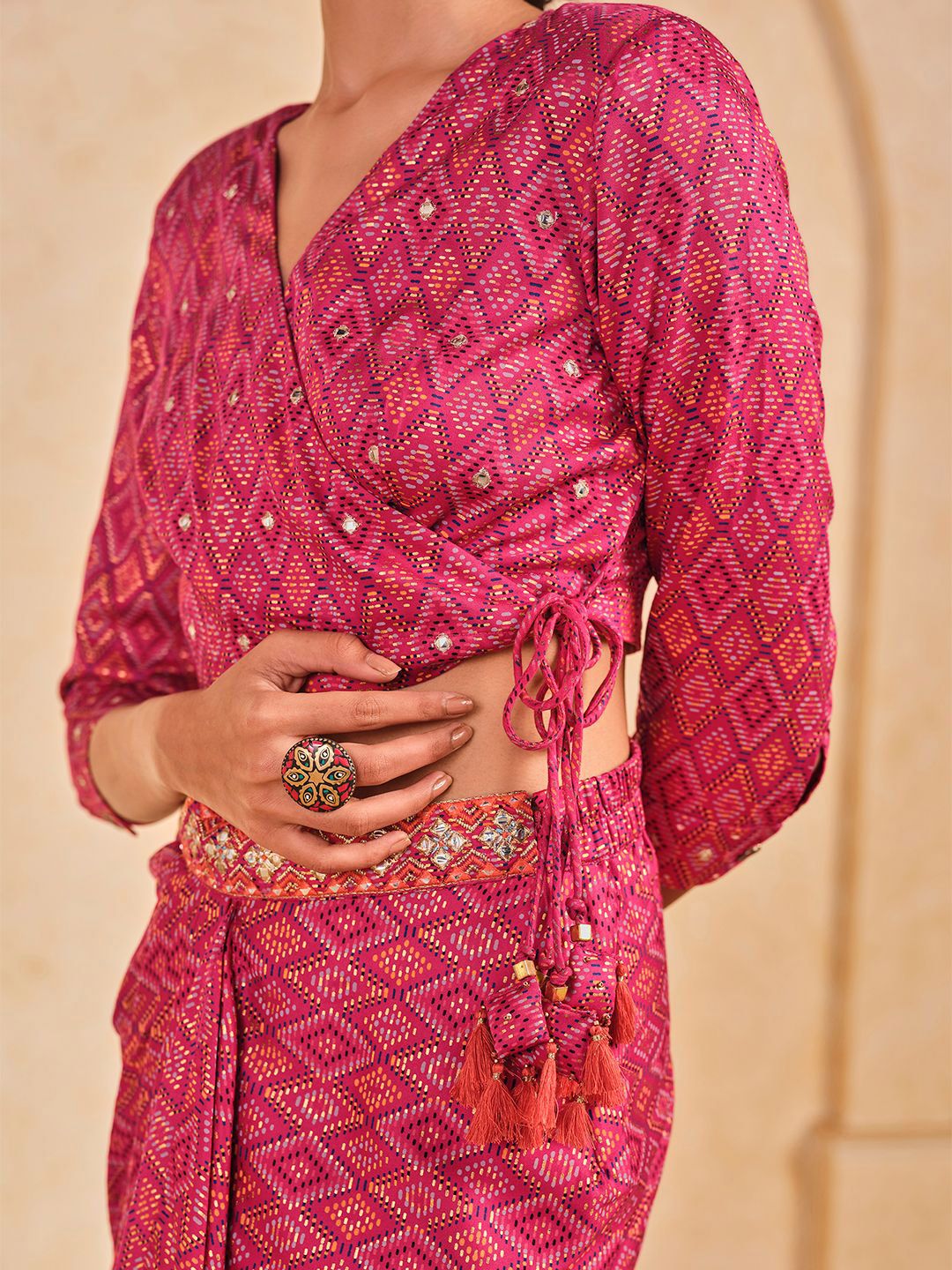 Global Desi Printed Top & Drape Skirt