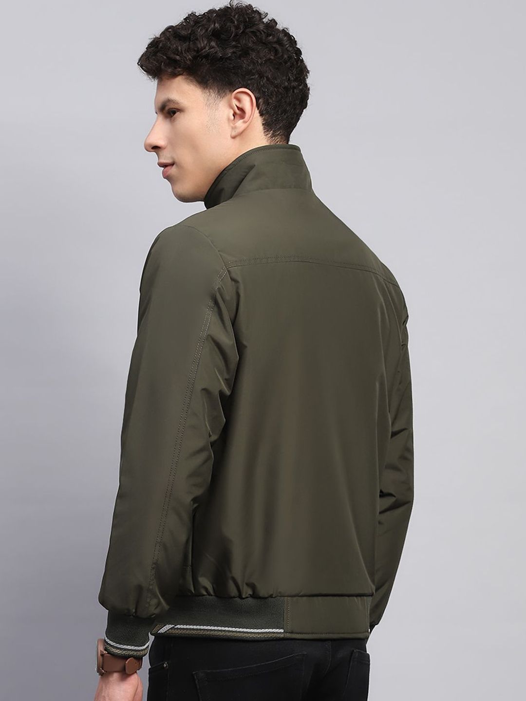 Monte Carlo Men Mock Collar Solid Casual Bomber Jacket