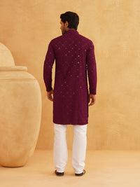 SOJANYA Geometric Embroidered Sequinned Mandarin Collar Pure Cotton Straight Kurta