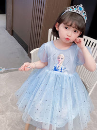 YK Girls Graphic Print Puff Sleeves Fit & Flare Dress