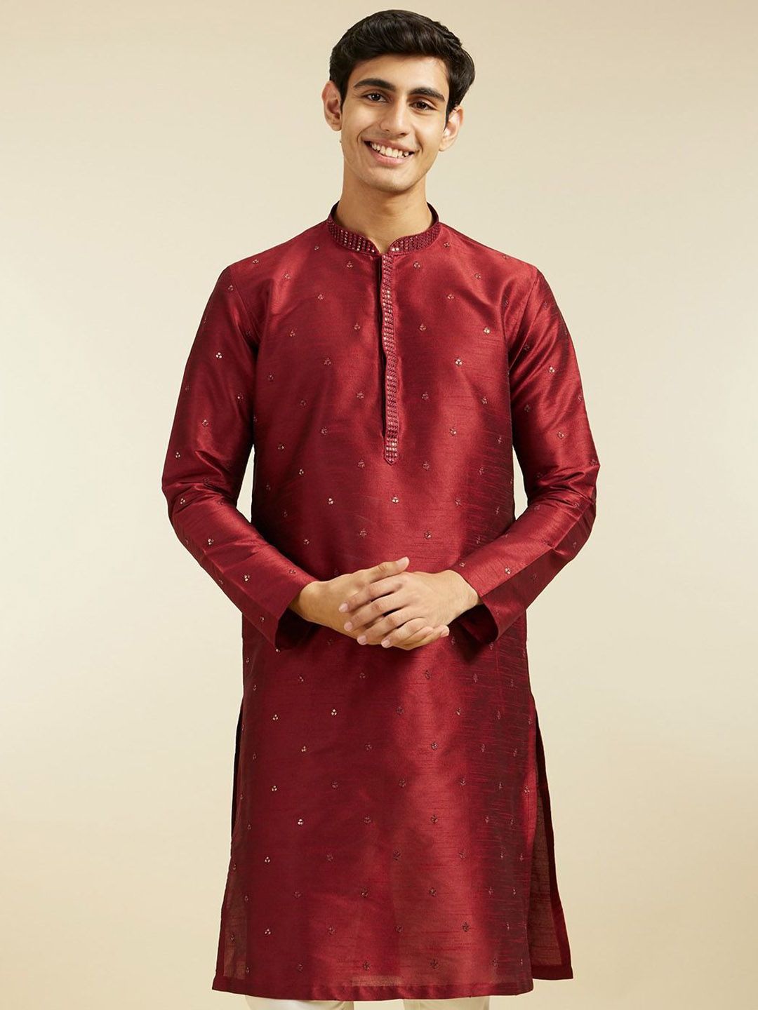 Diwas by Manyavar Floral Embroidered Mandarin Collar Sequinned Straight Kurta