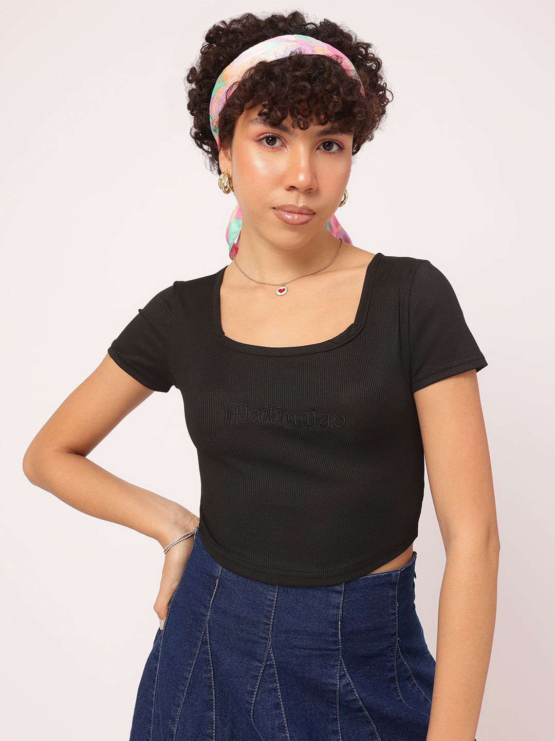 DressBerry Fusion Fits Embroidered Ribbed Crop Top