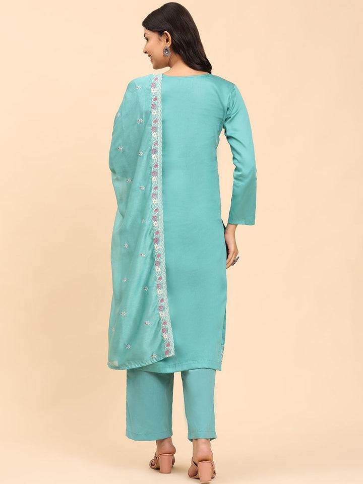 Mamicha Women Floral Embroidered Regular Pure Cotton Kurta with Palazzos & With Dupatta
