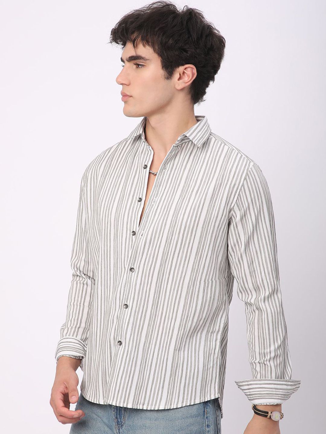 VASTRADO Men Classic Slim Fit Multi Stripes Opaque Striped Casual Shirt