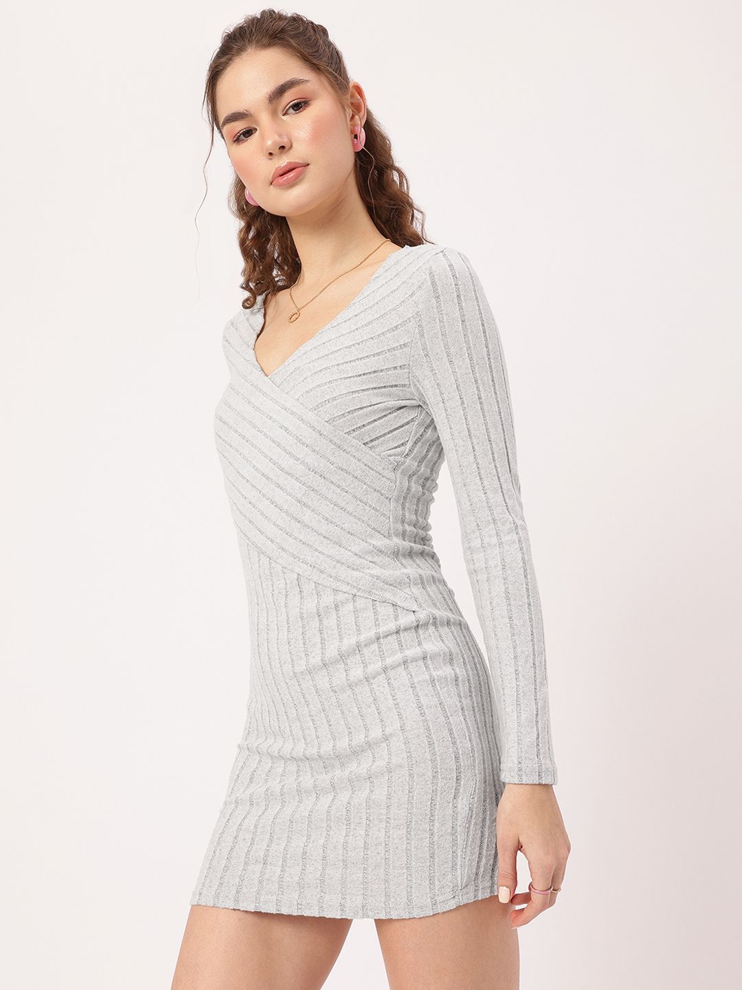 DressBerry Mini Maven Self-Striped Wrap Dress