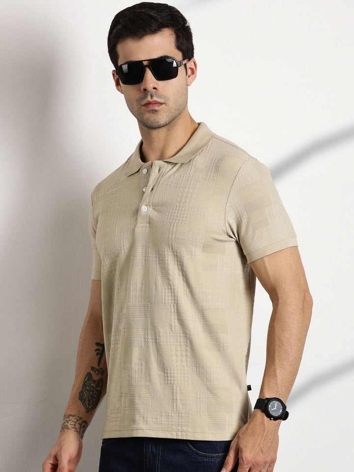 Thomas Scott Men Textured Polo Collar Regular Fit T-shirt