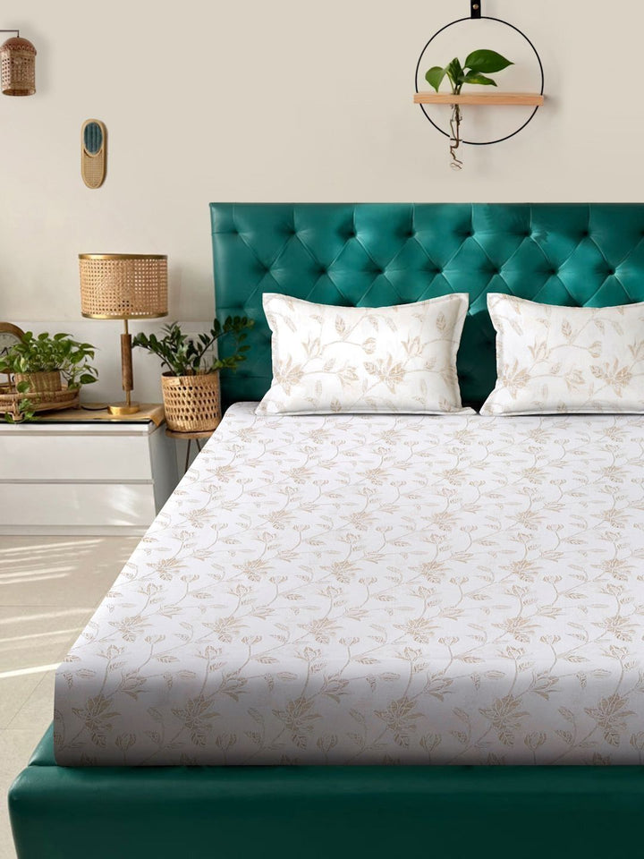 Myntra Elegant Homes White Floral 400 TC Bedsheet with 2 Pillow Covers