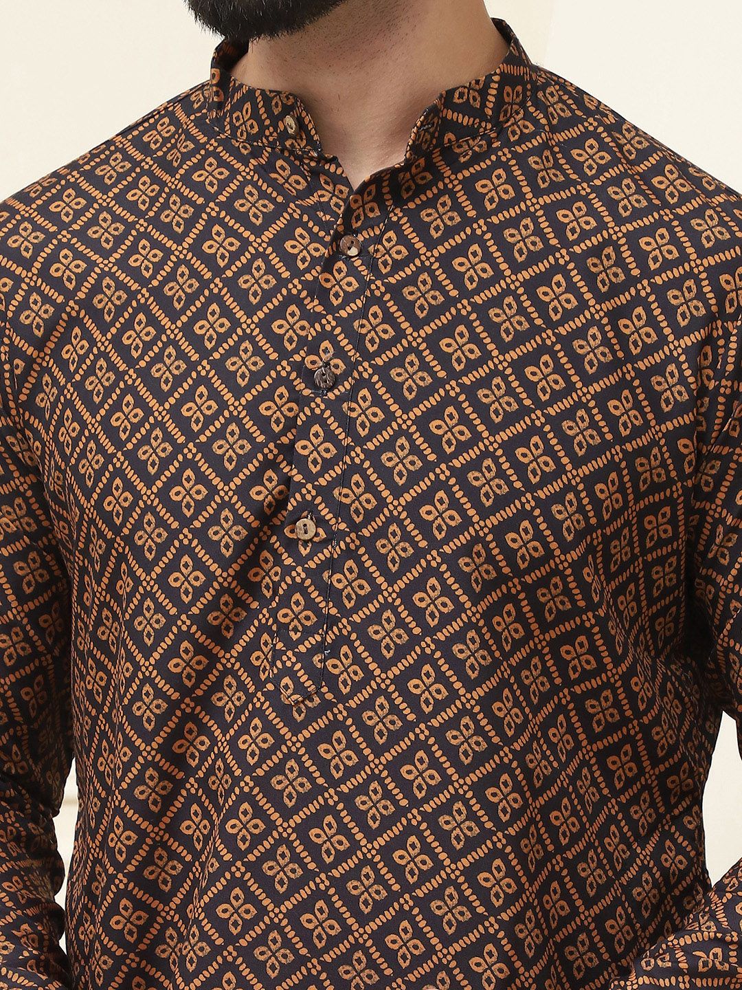 SOJANYA Ethnic Motifs Printed Band Collar Pure Cotton Straight Kurta