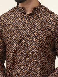 SOJANYA Ethnic Motifs Printed Band Collar Pure Cotton Straight Kurta
