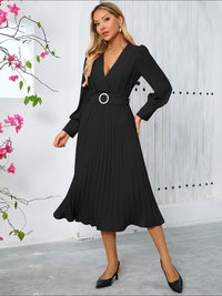 all about you Women V Neck Cuffed Sleeves A-Line Dress