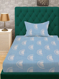 Myntra Elegant Homes Blue & White Geometric 300 TC Single Bedsheet with 1 Pillow Covers