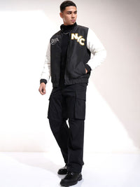 HIGHLANDER Men Mock Collar Typography Printed Casual Bomber Jacket