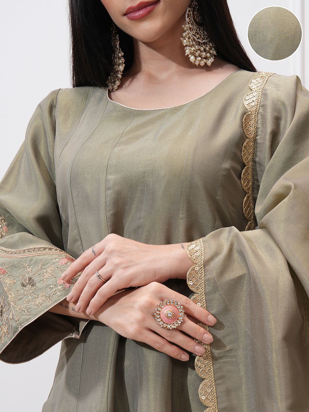 Vishudh Women Ethnic Motifs Embroidered Regular Kurta with Trousers & With Dupatta