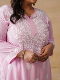 House of Chikankari Women Solid Pink 2 Pieces Regular Kurta with Trousers Set