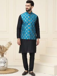 SOJANYA Mandarin Collar Silk Cotton Straight Kurta dengan jaket Churidar & Nehru