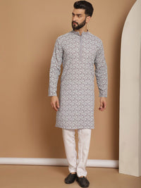 Motif Etnik Anouk Bersulam Benang Biasa Bekerja Kurta Kapas Tulen dengan Churidar