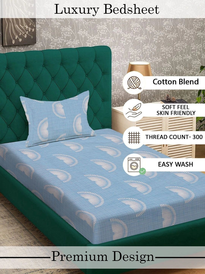 Myntra Elegant Homes Blue & White Geometric 300 TC Single Bedsheet with 1 Pillow Covers