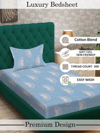 Myntra Elegant Homes Blue & White Geometric 300 TC Single Bedsheet with 1 Pillow Covers
