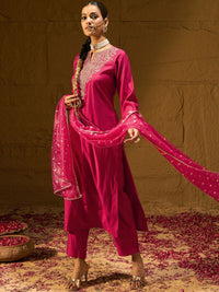 Indo Era Ethnic Motifs Yoke Design Straight Zari  Liva Kurta with Trousers & Dupatta