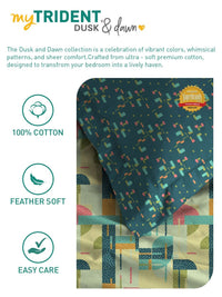 MYTRIDENT Dusk and Dawn Blue & Green Abstract Cotton Queen Bedsheet with 2 Pillow Covers