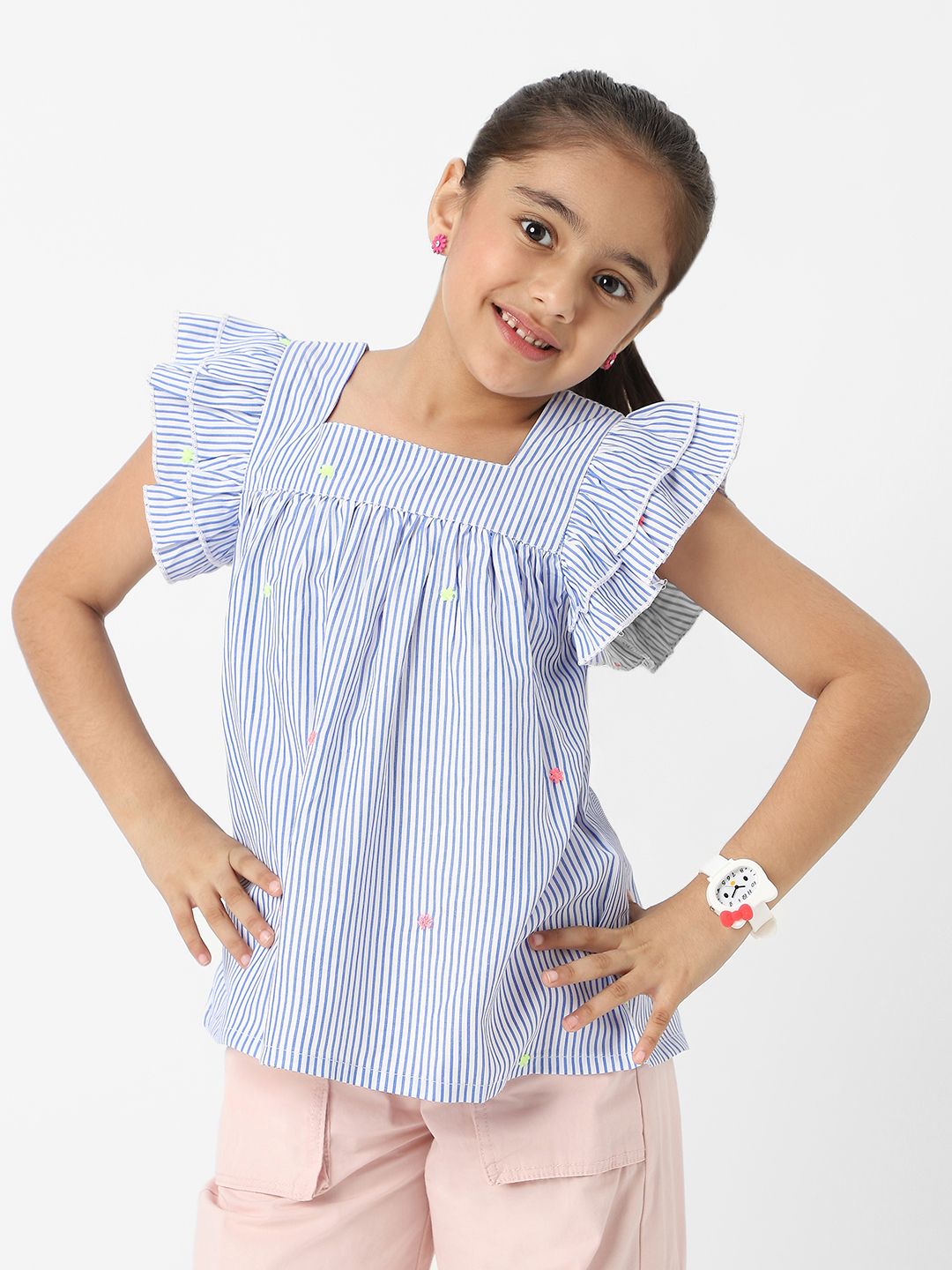 Nauti Nati Striped Bell Sleeve Cotton Top