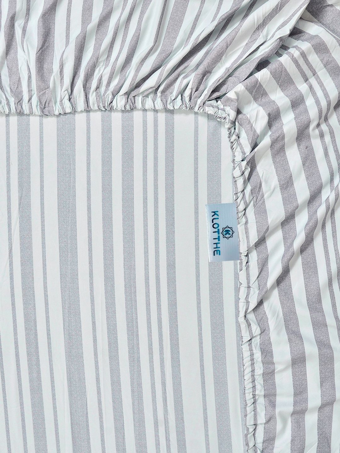 KLOTTHE Grey Stripted Printed Fitted 400 TC King Bedsheet With 2 Pillow Cover