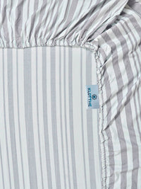 KLOTTHE Grey Stripted Printed Fitted 400 TC King Bedsheet With 2 Pillow Cover