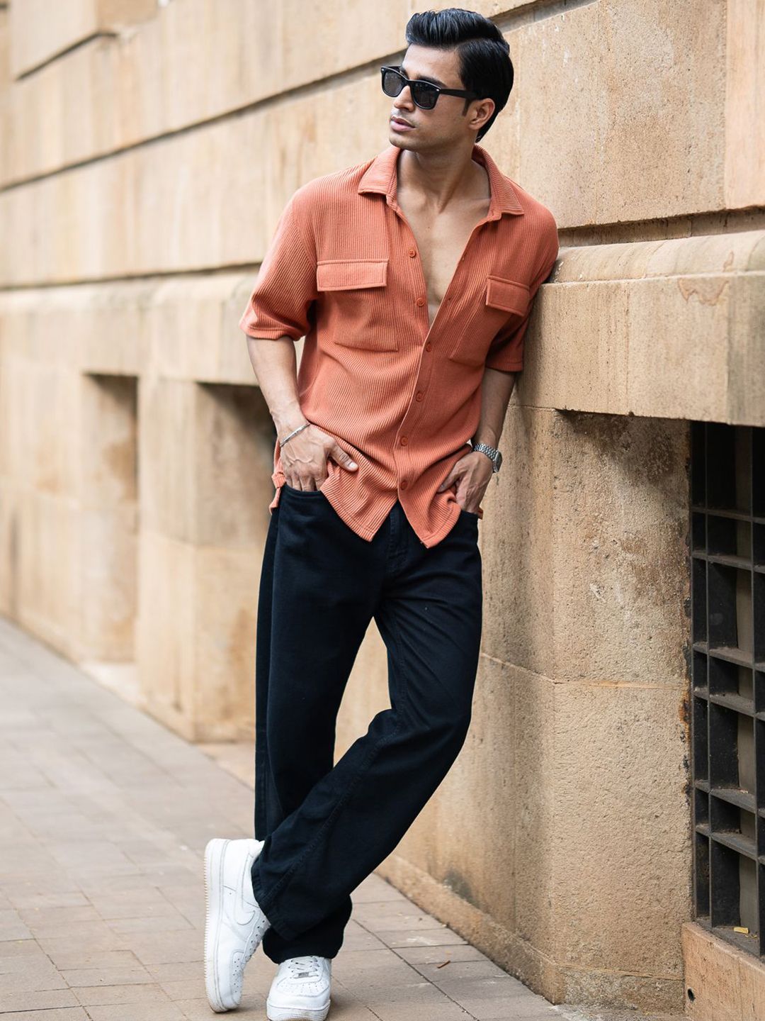 Powerlook Men Oversized Fit Textured Spread Collar Casual Shirt