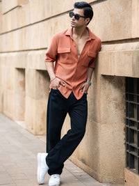 Powerlook Men Oversized Fit Textured Spread Collar Casual Shirt