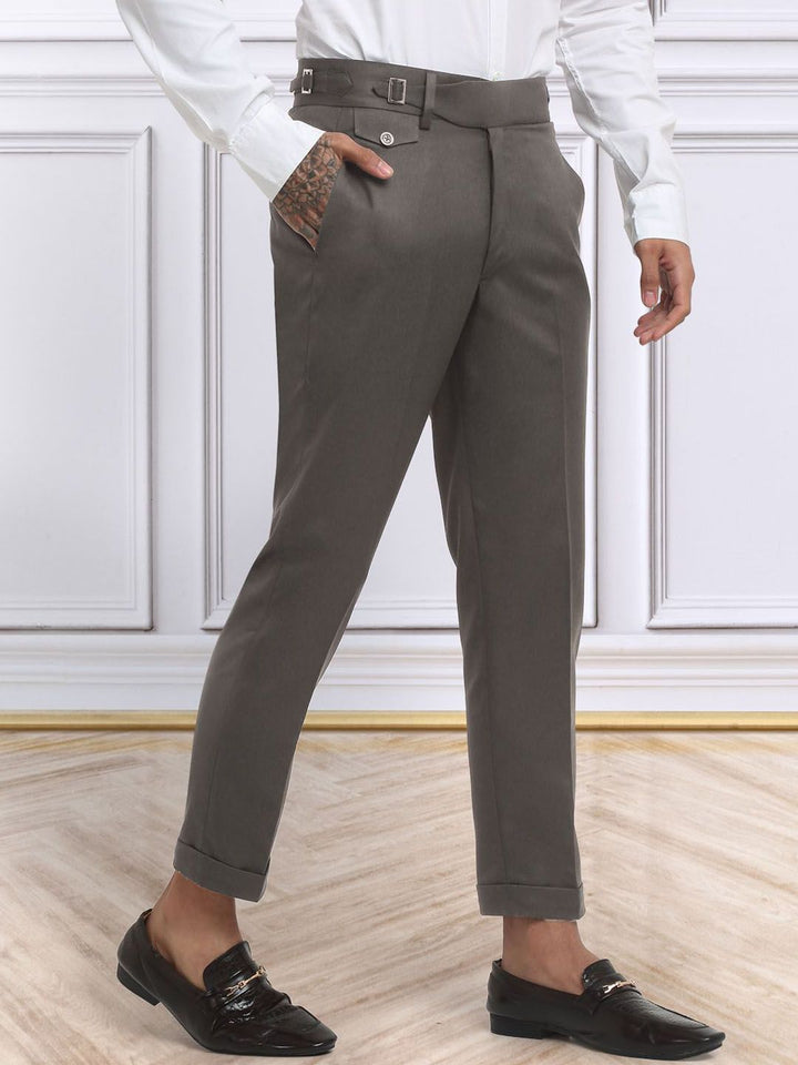 KLOTTHE Men's Brown Cotton Rich Solid Slim Fit Gurkha pants