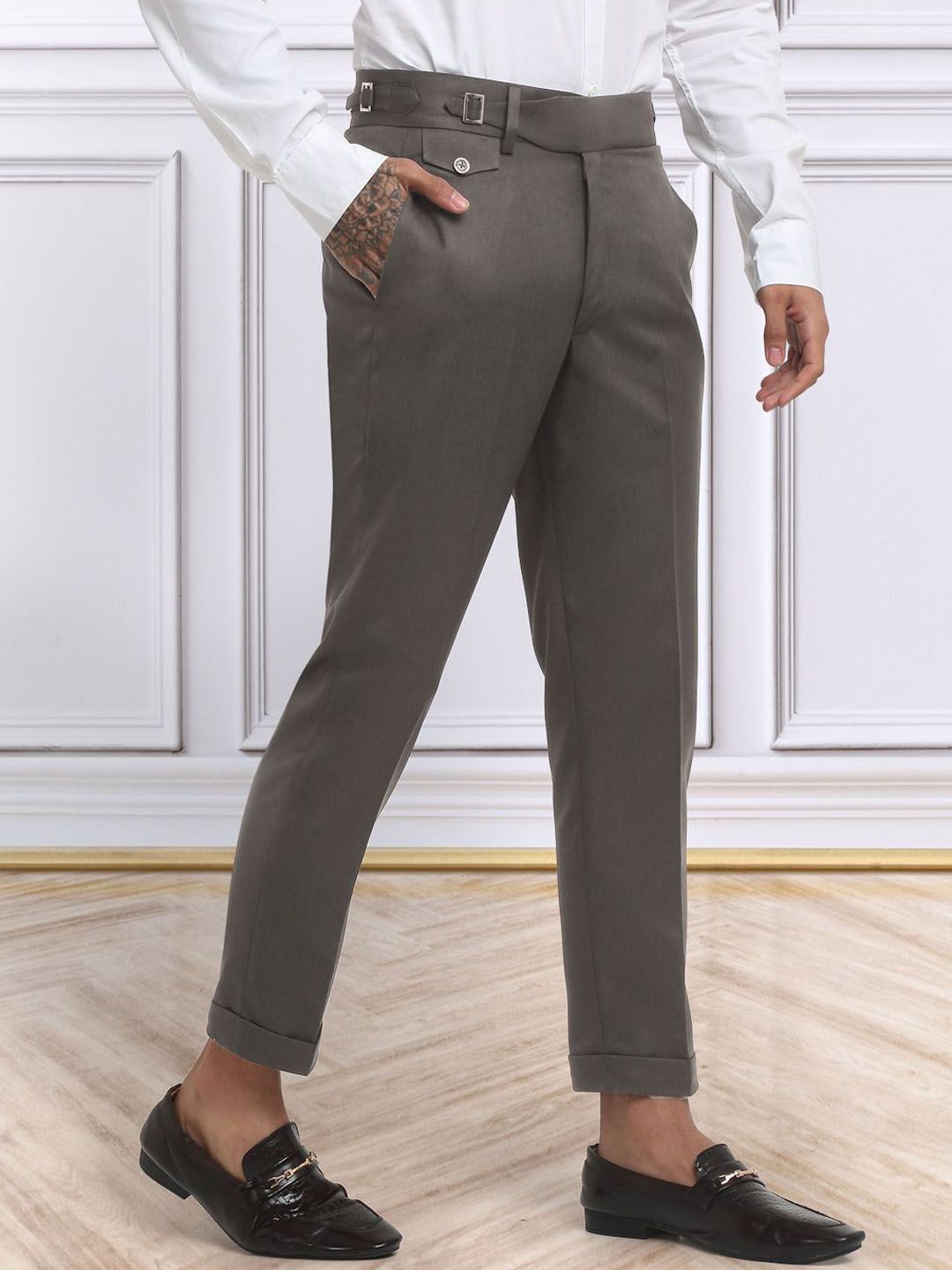 KLOTTHE Men's Brown Cotton Rich Solid Slim Fit Gurkha pants