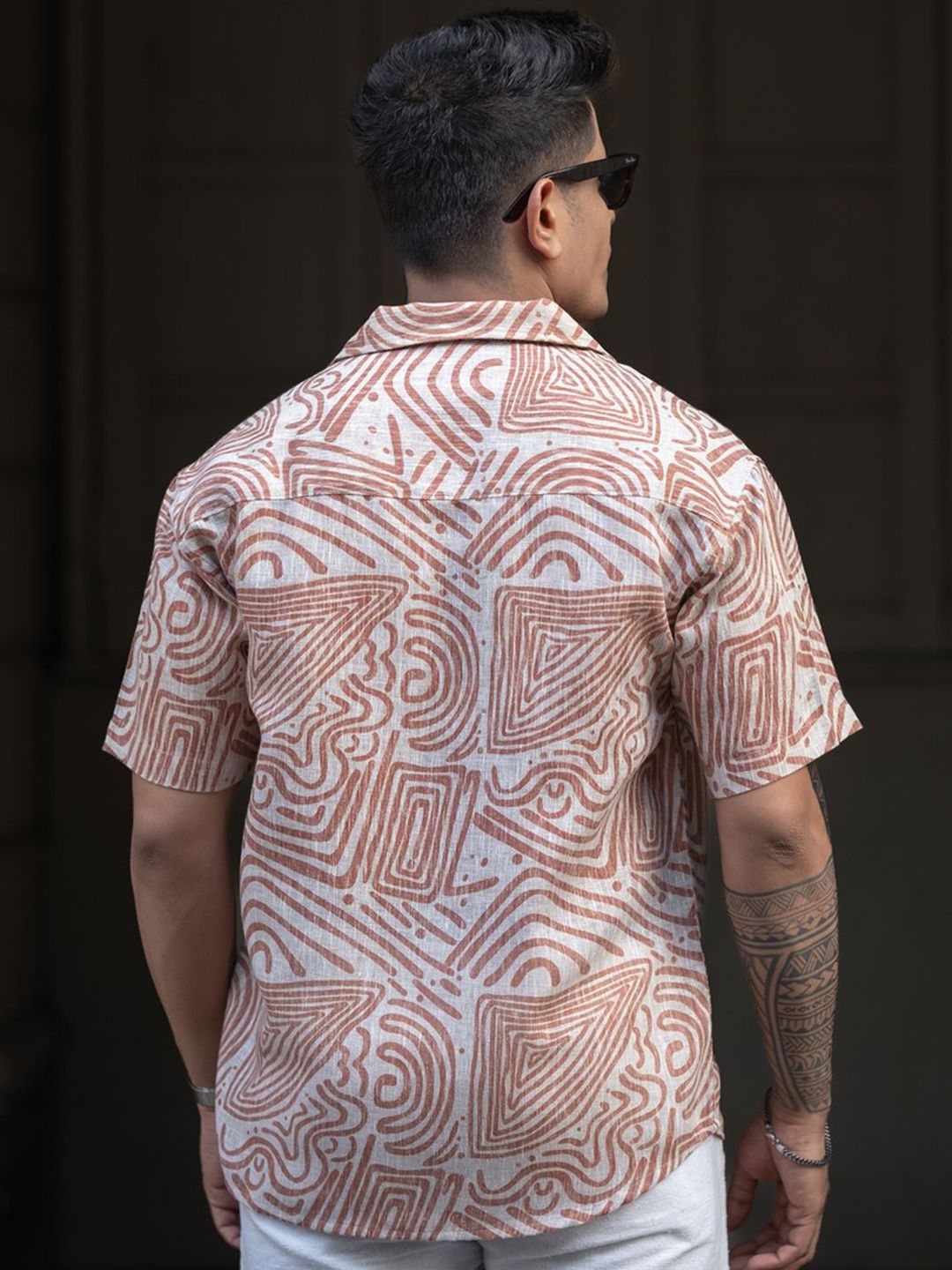 Powerlook Men Cuban Collar Abstract Printed Oversized Casual Shirt