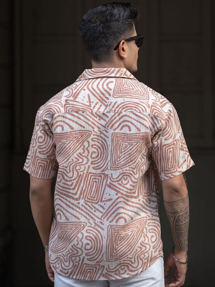 Powerlook Men Cuban Collar Abstract Printed Oversized Casual Shirt