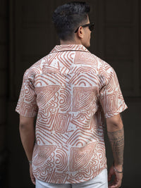 Powerlook Men Cuban Collar Abstract Printed Oversized Casual Shirt