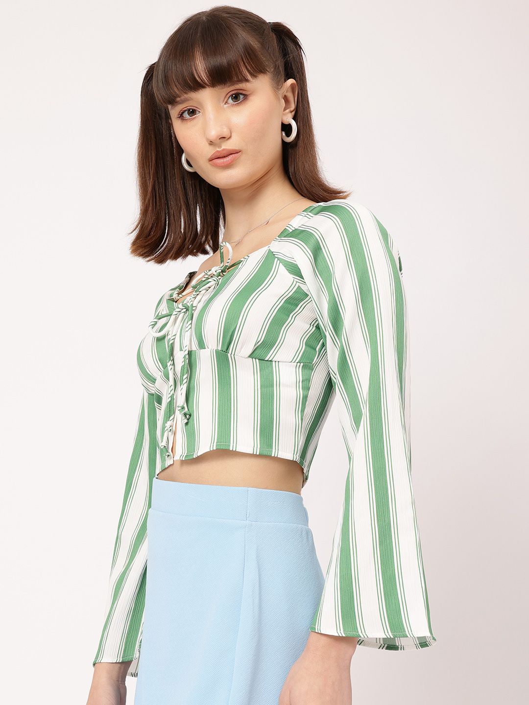 DressBerry Striped Tie-Up Empire Crop Top
