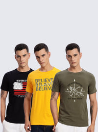 ADRO Men Pack of 3 Typography Printed Round Neck Cotton T-shirts