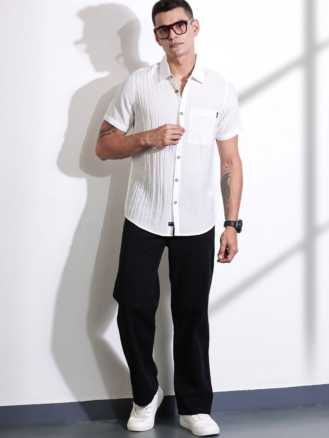 Thomas Scott Men Smart Slim Fit Spread Collar Textured Casual Shirt