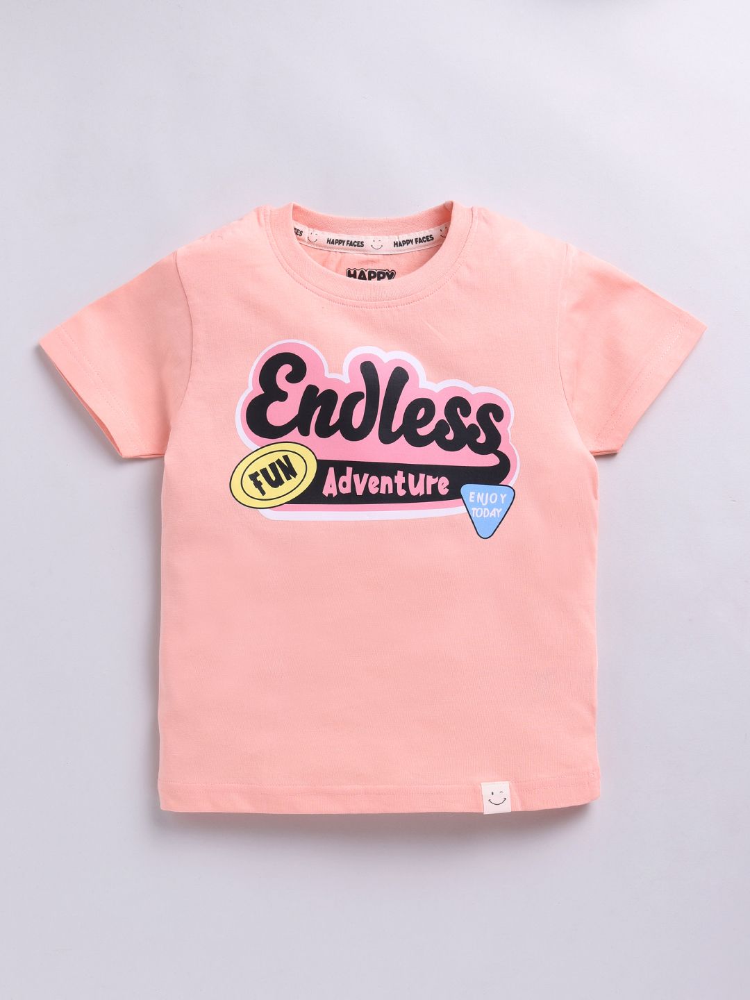 Happy Faces Kids Boys Typography Printed Pure Cotton T-Shirt