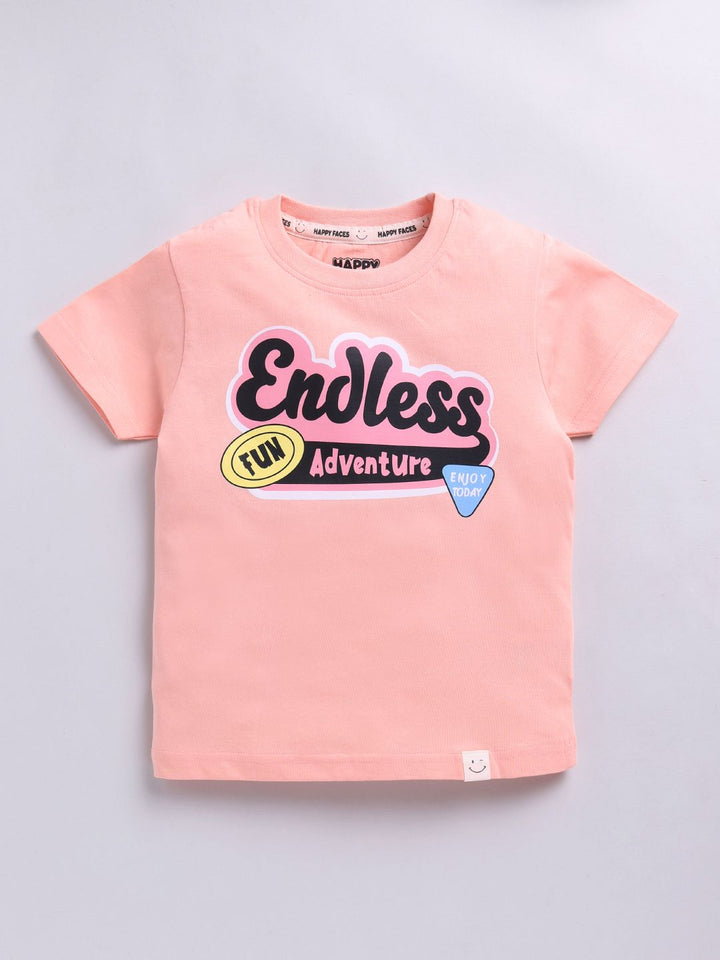 Happy Faces Kids Boys Typography Printed Pure Cotton T-Shirt