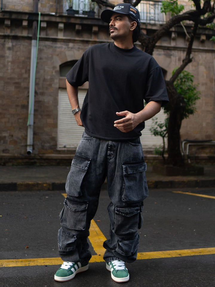 Powerlook Men Cotton Mid-Rise Baggy Fit Cargo Trousers