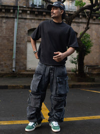 Powerlook Men Cotton Mid-Rise Baggy Fit Cargo Trousers