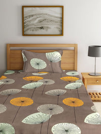 Myntra Elegant Homes Brown Floral Cotton 300 TC Single Fine Bedsheet with a Pillow Cover-85 x 59 inches