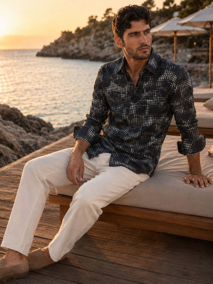 Eszett Geometric Printed Spread Collar Pure Cotton Shirt