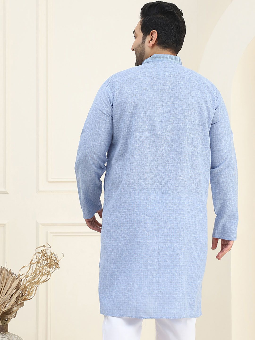 SOJANYA PLUS Mandarin Collar Neck Long Sleeves Pure Cotton Straight Kurta