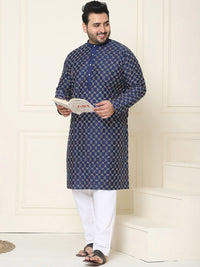 SOJANYA PLUS Geometric Embroidered Thread Work Silk Cotton Straight Kurta with Pyjamas