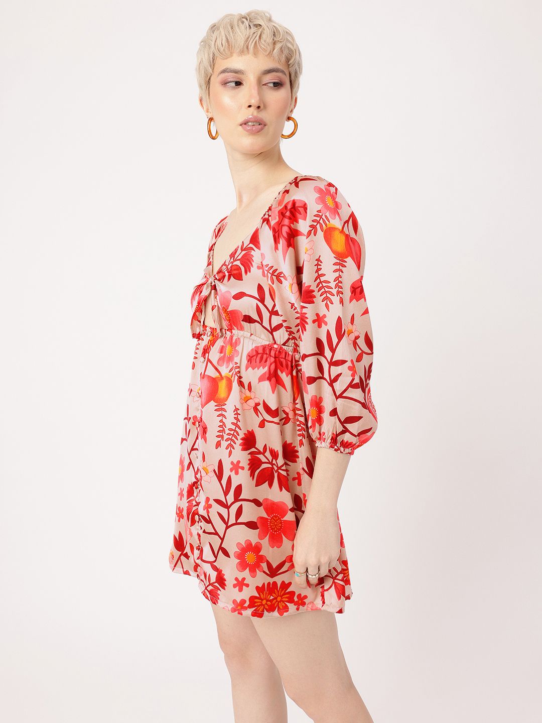 DressBerry Kawaii Chic Floral Printed Cut-Out A-Line Mini Dress