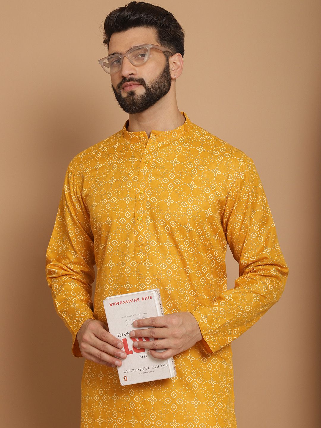 Anouk Lelaki Mustard Kuning Motif Etnik Cermin Kerja Kurta