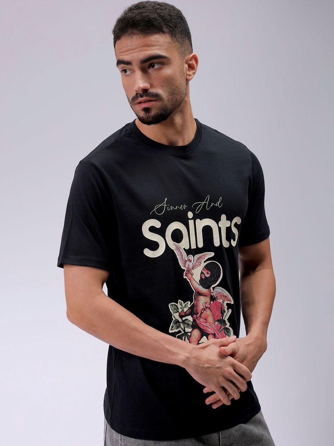 The Indian Garage Co Men Graphic Printed Round Neck Pure Cotton Slim Fit T-shirt