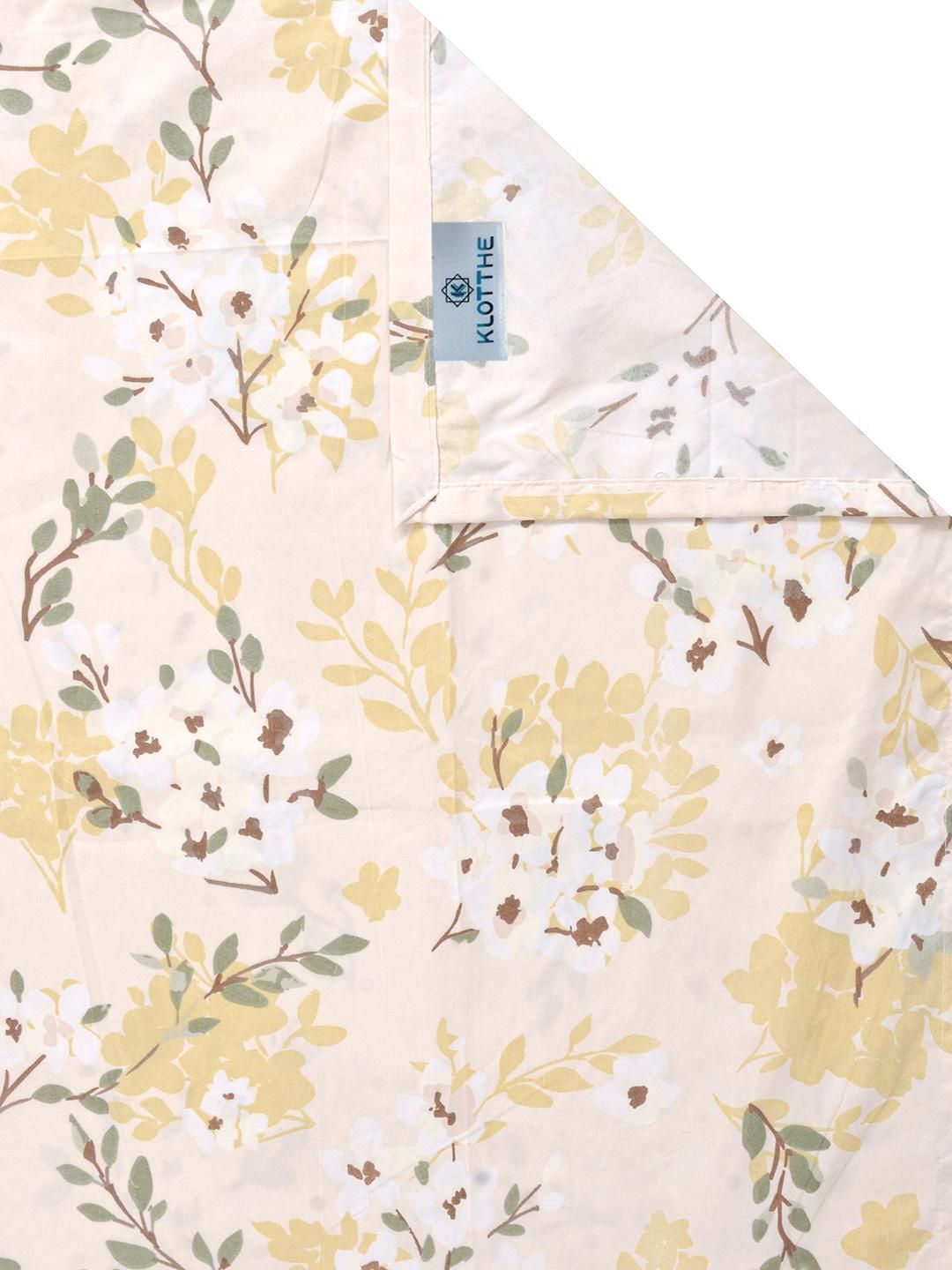 KLOTTHE Yellow Floral 300 TC Cotton Blend King Bedsheet With 2 Pillow Covers